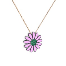 Papatya Kolye - Kök zümrüt 925 ayar siyah rodyum kaplama gümüş kolye (Pembe mineli, 40 cm gümüş rolo zincir) #k0hbye