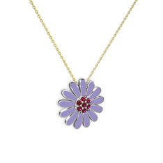 Papatya Kolye - Rodolit garnet 14 ayar beyaz altın kolye (Menekşe mineli, 40 cm altın rolo zincir) #k8o8l2