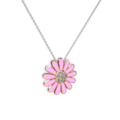 Papatya Kolye - Pırlanta 18 ayar rose altın kolye (0.252 karat, pembe mineli, 40 cm beyaz altın rolo zincir) #kd9qt0