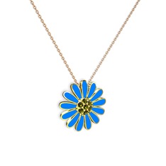 Papatya Kolye - Peridot 925 ayar altın kaplama gümüş kolye (Mavi mineli, 40 cm rose altın rolo zincir) #kewxxw