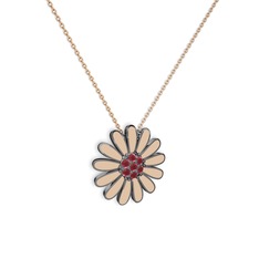 Papatya Kolye - Kök yakut 925 ayar siyah rodyum kaplama gümüş kolye (Ekru mineli, 40 cm rose altın rolo zincir) #ktznye