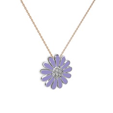 Papatya Kolye - Swarovski 14 ayar beyaz altın kolye (Menekşe mineli, 40 cm rose altın rolo zincir) #kz95xe