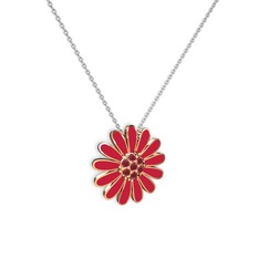 Kök yakut 8 ayar rose altın kolye (Kırmızı mineli, 40 cm beyaz altın rolo zincir)