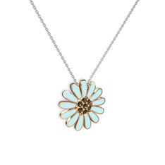 Dumanlı kuvars 8 ayar rose altın kolye (Pastel mavi mineli, 40 cm beyaz altın rolo zincir)