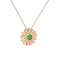 Papatya Kolye - Kök zümrüt 14 ayar altın kolye (Pastel pembe mineli, 40 cm gümüş rolo zincir) #l59j3p