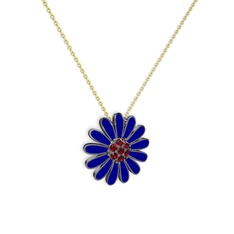 Papatya Kolye - Garnet 925 ayar siyah rodyum kaplama gümüş kolye (Lacivert mineli, 40 cm altın rolo zincir) #l5y2m4