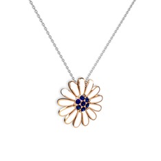 Lab safir 8 ayar rose altın kolye (Beyaz mineli, 40 cm beyaz altın rolo zincir)