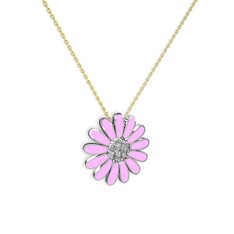 Pırlanta 18 ayar beyaz altın kolye (0.252 karat, pembe mineli, 40 cm gümüş rolo zincir)