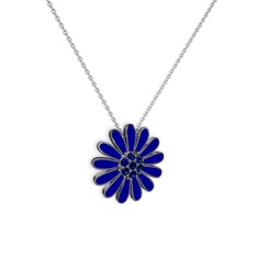 Papatya Kolye - Lab safir 925 ayar siyah rodyum kaplama gümüş kolye (Lacivert mineli, 40 cm gümüş rolo zincir) #le6irt