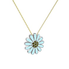 Papatya Kolye - Peridot 18 ayar beyaz altın kolye (Pastel mavi mineli, 40 cm gümüş rolo zincir) #lot0ej