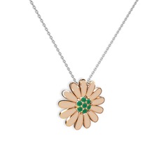 Kök zümrüt 18 ayar rose altın kolye (Ekru mineli, 40 cm beyaz altın rolo zincir)