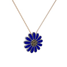 Dumanlı kuvars 925 ayar siyah rodyum kaplama gümüş kolye (Lacivert mineli, 40 cm rose altın rolo zincir)