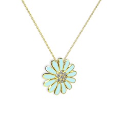 Papatya Kolye - Swarovski 925 ayar altın kaplama gümüş kolye (Pastel mavi mineli, 40 cm gümüş rolo zincir) #m23yj3