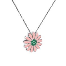 Papatya Kolye - Kök zümrüt 14 ayar beyaz altın kolye (Pastel pembe mineli, 40 cm gümüş rolo zincir) #m3qbqk