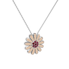 Papatya Kolye - Rodolit garnet 925 ayar gümüş kolye (Ekru mineli, 40 cm beyaz altın rolo zincir) #m872sv