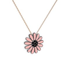 Papatya Kolye - Siyah zirkon 925 ayar siyah rodyum kaplama gümüş kolye (Pastel pembe mineli, 40 cm gümüş rolo zincir) #metvxq