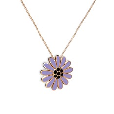 Siyah zirkon 14 ayar rose altın kolye (Menekşe mineli, 40 cm rose altın rolo zincir)