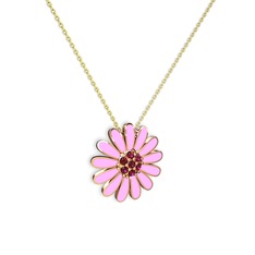Papatya Kolye - Rodolit garnet 925 ayar rose altın kaplama gümüş kolye (Pembe mineli, 40 cm altın rolo zincir) #mm3fzl