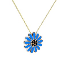 Papatya Kolye - Siyah zirkon 18 ayar rose altın kolye (Mavi mineli, 40 cm altın rolo zincir) #mvvp54