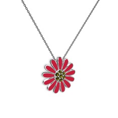 Papatya Kolye - Peridot 925 ayar gümüş kolye (Kırmızı mineli, 40 cm gümüş rolo zincir) #mxmm54