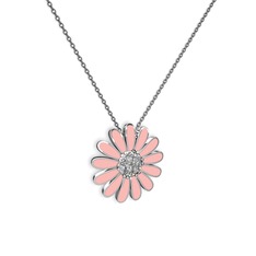 Papatya Kolye - Beyaz zirkon 8 ayar beyaz altın kolye (Pastel pembe mineli, 40 cm gümüş rolo zincir) #n0jxo3