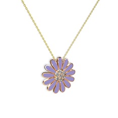 Pırlanta 925 ayar rose altın kaplama gümüş kolye (0.252 karat, menekşe mineli, 40 cm altın rolo zincir)
