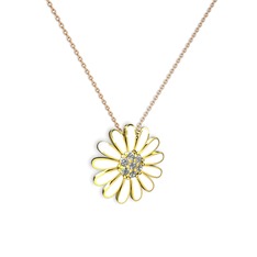Papatya Kolye - Beyaz zirkon 925 ayar altın kaplama gümüş kolye (Beyaz mineli, 40 cm rose altın rolo zincir) #n33vey