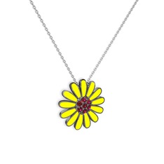 Papatya Kolye - Rodolit garnet 925 ayar siyah rodyum kaplama gümüş kolye (Sarı mineli, 40 cm beyaz altın rolo zincir) #n4rm2h