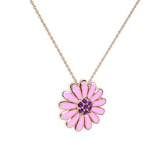 Papatya Kolye - Ametist 925 ayar rose altın kaplama gümüş kolye (Pembe mineli, 40 cm rose altın rolo zincir) #ndsyjz