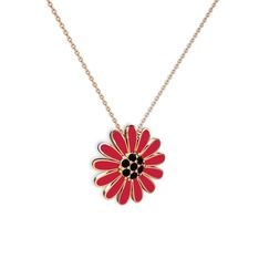 Papatya Kolye - Siyah zirkon 8 ayar rose altın kolye (Kırmızı mineli, 40 cm rose altın rolo zincir) #nos6m