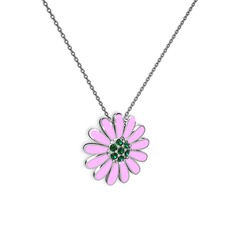 Papatya Kolye - Yeşil kuvars 14 ayar beyaz altın kolye (Pembe mineli, 40 cm gümüş rolo zincir) #nowd4g