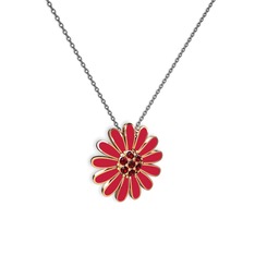 Garnet 14 ayar rose altın kolye (Kırmızı mineli, 40 cm gümüş rolo zincir)