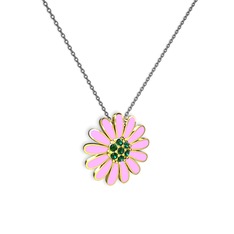 Papatya Kolye - Yeşil kuvars 8 ayar altın kolye (Pembe mineli, 40 cm gümüş rolo zincir) #nyysy7