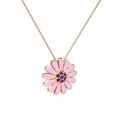 Ametist 925 ayar altın kaplama gümüş kolye (Pembe mineli, 40 cm gümüş rolo zincir)