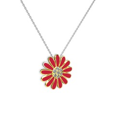 Papatya Kolye - Swarovski 925 ayar altın kaplama gümüş kolye (Kırmızı mineli, 40 cm beyaz altın rolo zincir) #oaud93