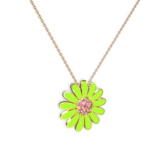 Papatya Kolye - Pembe kuvars 18 ayar altın kolye (Neon yeşil mineli, 40 cm rose altın rolo zincir) #og7xs5