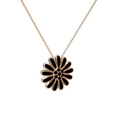 Siyah zirkon 18 ayar rose altın kolye (Siyah mineli, 40 cm rose altın rolo zincir)