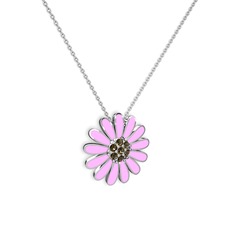 Papatya Kolye - Dumanlı kuvars 18 ayar beyaz altın kolye (Pembe mineli, 40 cm beyaz altın rolo zincir) #oixbr1