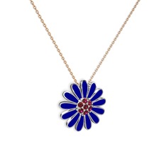 Rodolit garnet 14 ayar beyaz altın kolye (Lacivert mineli, 40 cm gümüş rolo zincir)