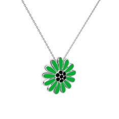 Papatya Kolye - Siyah zirkon 18 ayar beyaz altın kolye (Yeşil mineli, 40 cm beyaz altın rolo zincir) #opruuj