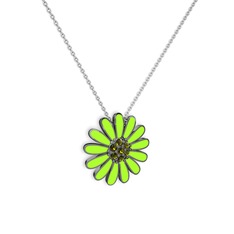 Papatya Kolye - Peridot 925 ayar siyah rodyum kaplama gümüş kolye (Neon yeşil mineli, 40 cm gümüş rolo zincir) #otze8r