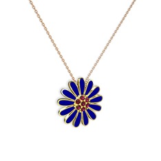 Papatya Kolye - Rodolit garnet 14 ayar altın kolye (Lacivert mineli, 40 cm rose altın rolo zincir) #p3mzmm