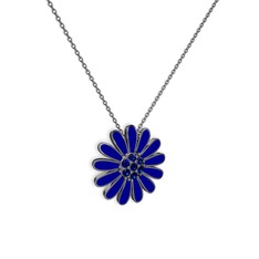Lab safir 925 ayar siyah rodyum kaplama gümüş kolye (Lacivert mineli, 40 cm gümüş rolo zincir)