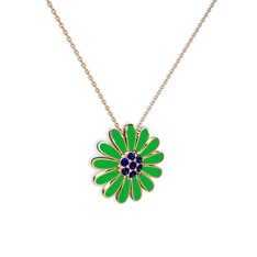 Papatya Kolye - Lab safir 8 ayar rose altın kolye (Yeşil mineli, 40 cm rose altın rolo zincir) #pbewx