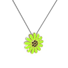 Papatya Kolye - Dumanlı kuvars 8 ayar altın kolye (Neon yeşil mineli, 40 cm gümüş rolo zincir) #pg9c8w