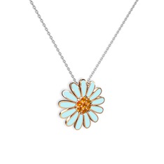 Sitrin 925 ayar rose altın kaplama gümüş kolye (Pastel mavi mineli, 40 cm beyaz altın rolo zincir)