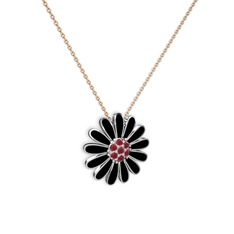 Kök yakut 925 ayar gümüş kolye (Siyah mineli, 40 cm rose altın rolo zincir)
