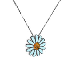 Papatya Kolye - Sitrin 925 ayar siyah rodyum kaplama gümüş kolye (Pastel mavi mineli, 40 cm gümüş rolo zincir) #q5tytj