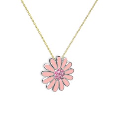 Papatya Kolye - Pembe kuvars 18 ayar beyaz altın kolye (Pastel pembe mineli, 40 cm altın rolo zincir) #q8ko46