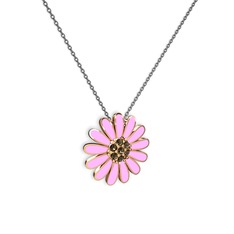 Papatya Kolye - Dumanlı kuvars 14 ayar rose altın kolye (Pembe mineli, 40 cm gümüş rolo zincir) #qki9d5